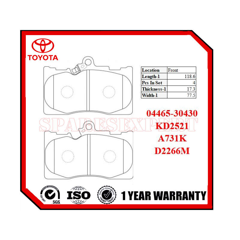 04465-30430 Brake Pad Toyota Crown 4WD/MarkX 4WD GRS204/GRX133 FR