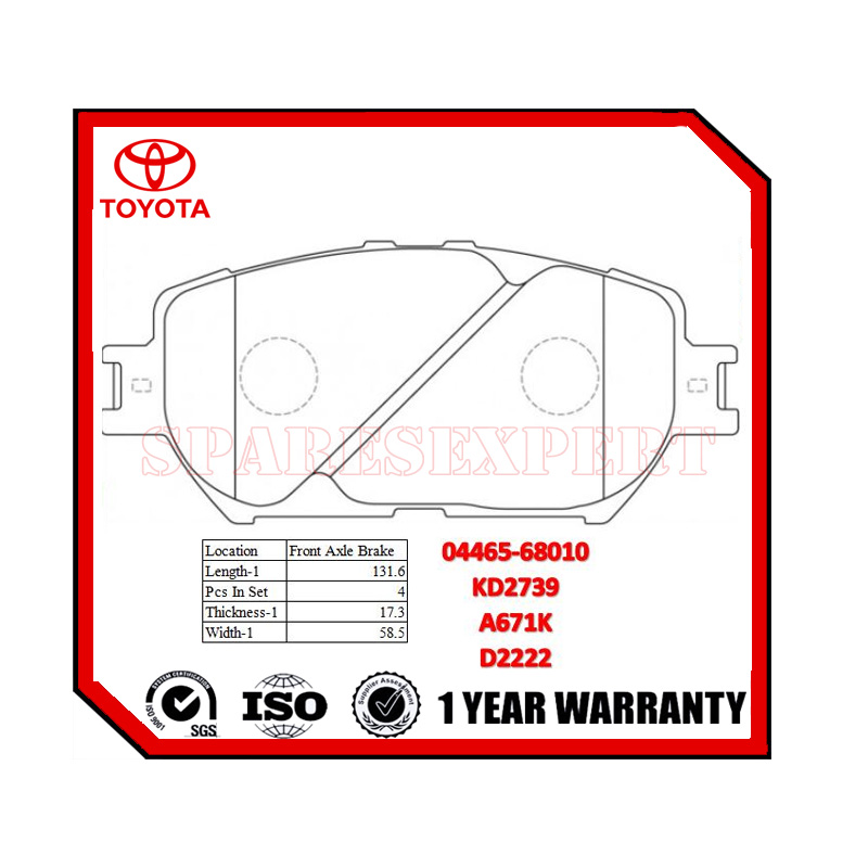 04465-68010 Brake Pad Toyota Mark X/Camry GRX120/ACV30 FR