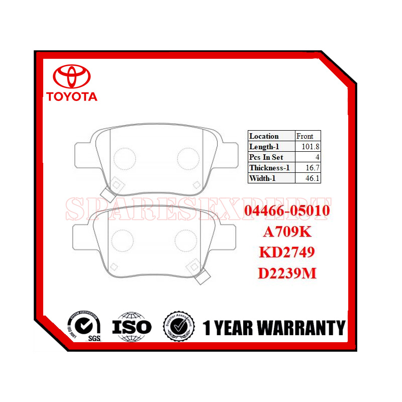 04466-05010 Brake Pad Toyota Avensis/Estima AZT255/Acr50  RR